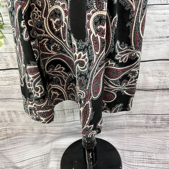 Christopher & Banks Skirt size 10 Black Red Paisley A Line Midi Boho Modest Slim - Picture 9 of 16